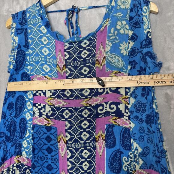 Holding Horses Shift Dress Womens XSP Blue Boho Patchwork Tie Back Anthropologie - Picture 8 of 10